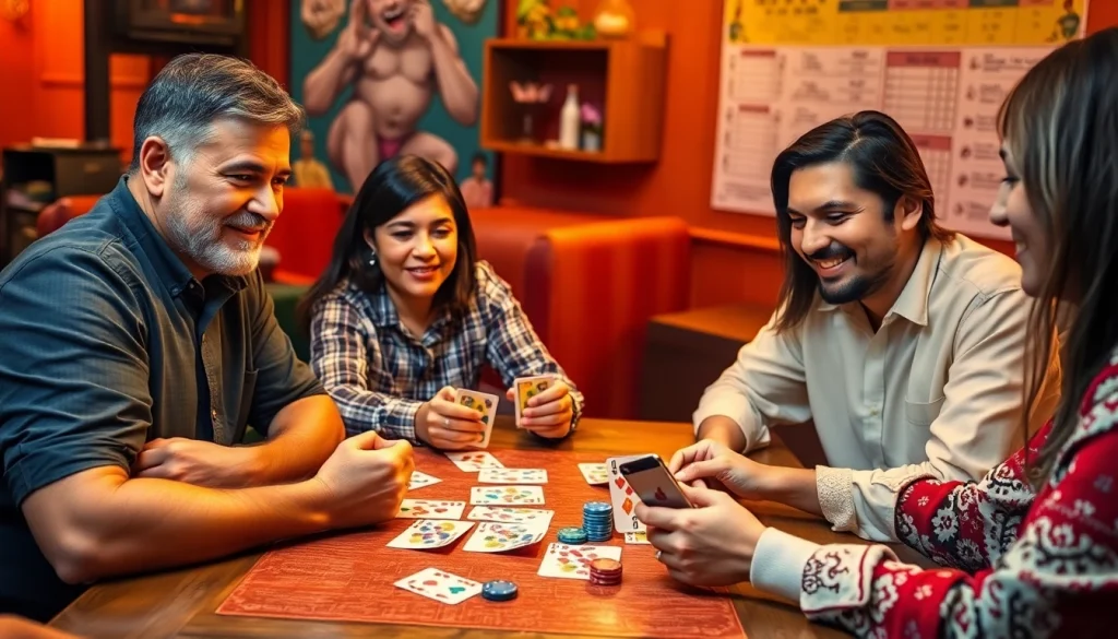Engage in Rummy Nabob gameplay with friends, featuring colorful cards and a lively atmosphere.