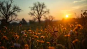 Colmenas dadant llenas de abejas trabajando en un espléndido campo de flores.
