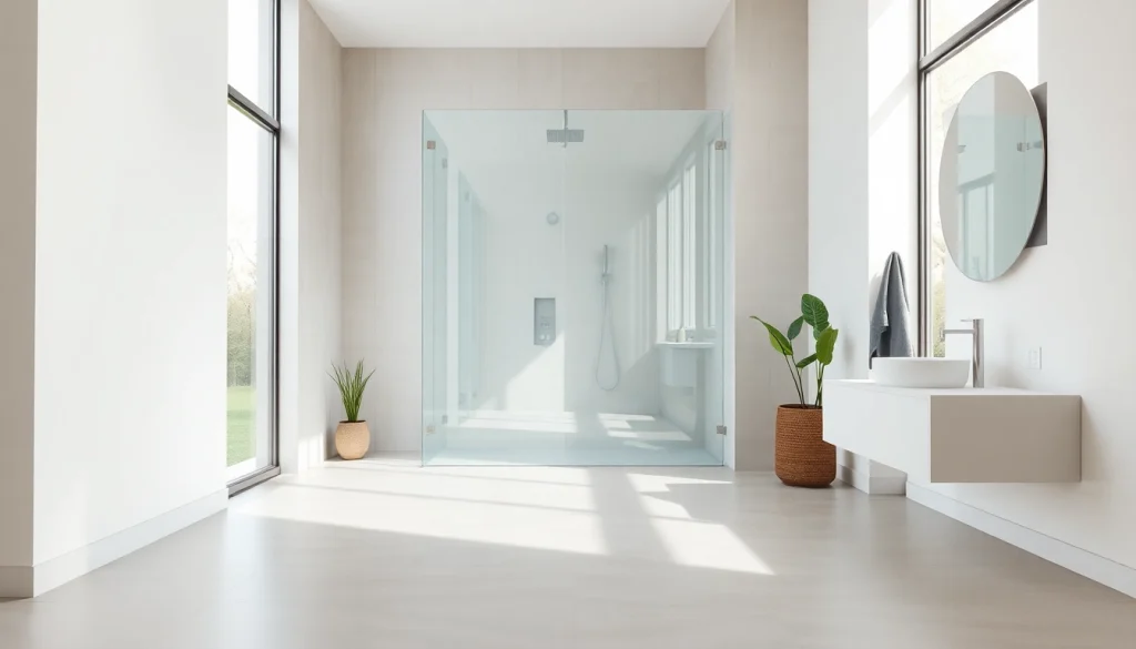 Paroi de douche moderne avec verre transparent dans une salle de bain élégante.