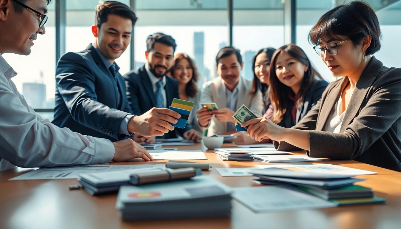카드깡을 통해 현금을 교환하는 모습을 보여주는 전문적인 장면.