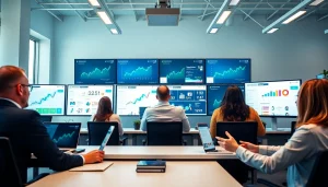 Engaging social media panels used in a vibrant office setting for digital strategy.