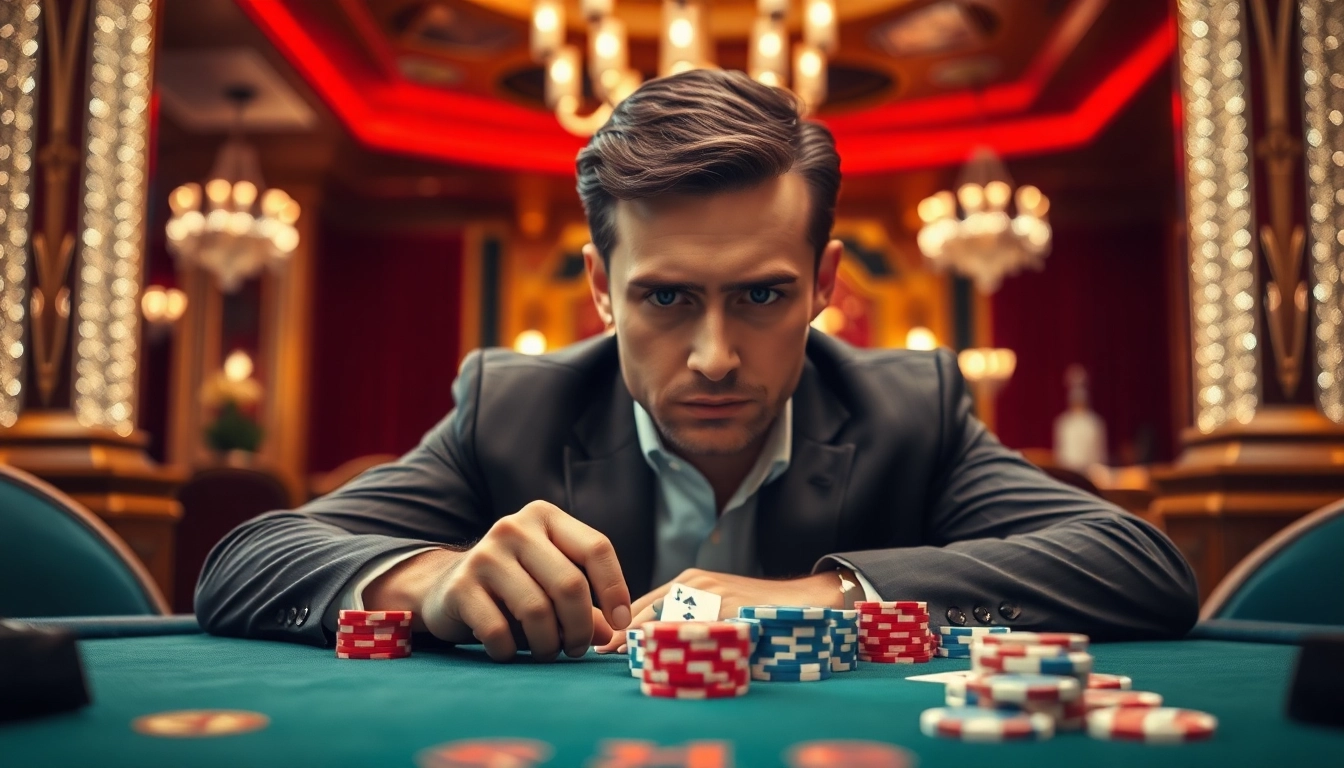 Engaging scene of a poker game featuring RR88 gambling elements and luxurious casino ambiance.