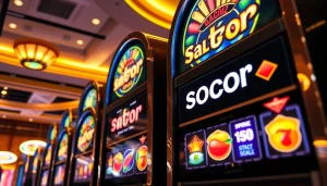 Menang besar di slot gacor dengan mesin slot modern dan suasana kasino yang hidup.