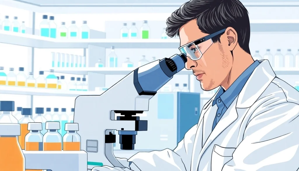 Analyzing research peptides in a professional laboratory with advanced instruments.