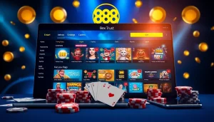 Experience 888 new online gaming with a modern user interface showcasing various gambling options.