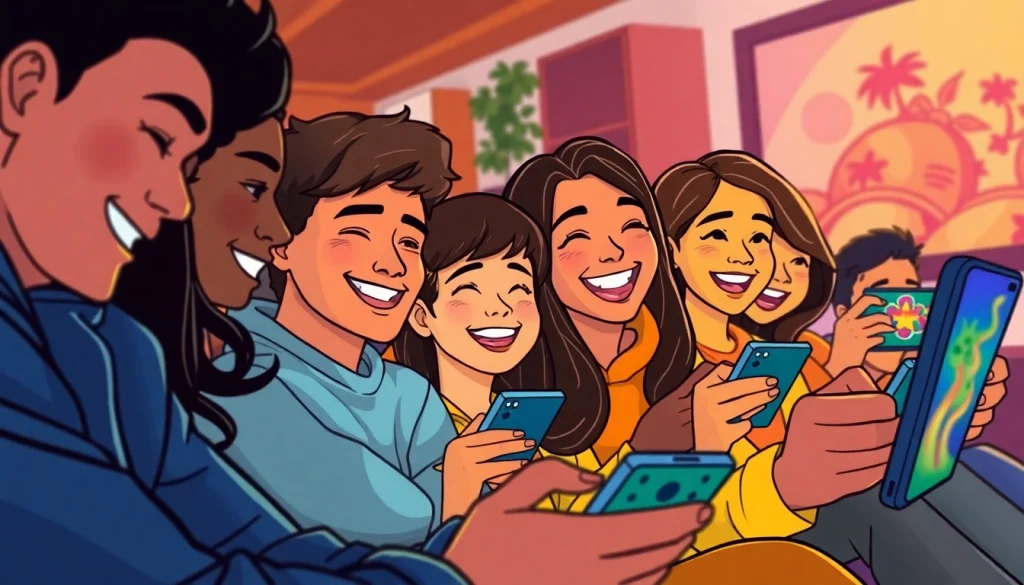 Players enjoying the tashan game on their mobile devices, showcasing excitement and fun.