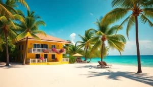 Enjoying a vacation at coastal cabana featuring vibrant architecture and a relaxing beach setting.