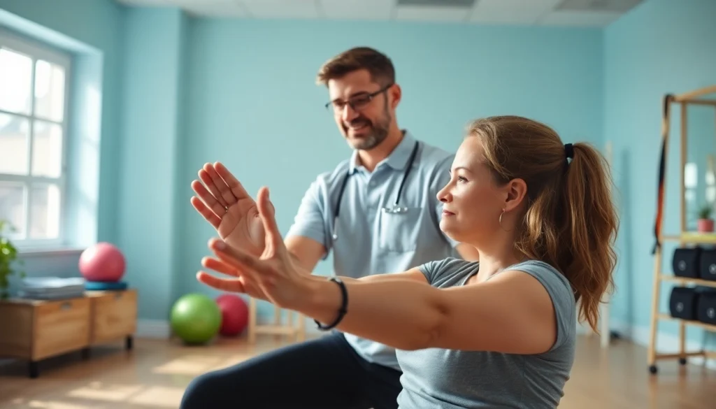 Engaging physical therapy session at Health in Motion Rehabilitation, highlighting recovery and support.