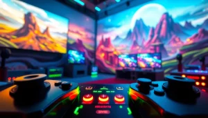 Menikmati pengalaman bermain hakim4d game dengan konsol permainan berkilau dan latar belakang yang penuh warna.