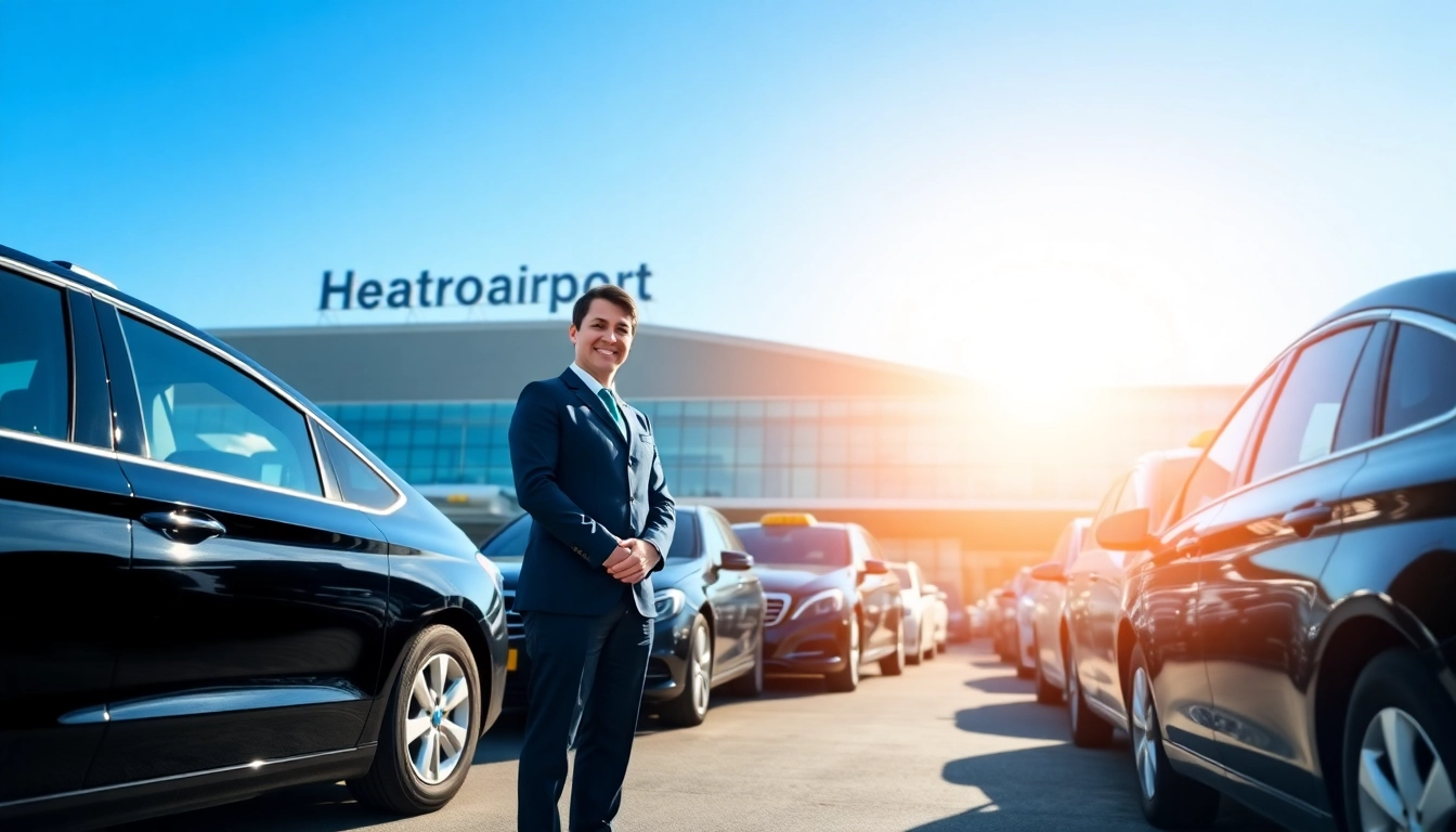 Passengers engaging with a professional Nottingham to Heathrow Taxi service at the airport terminal.