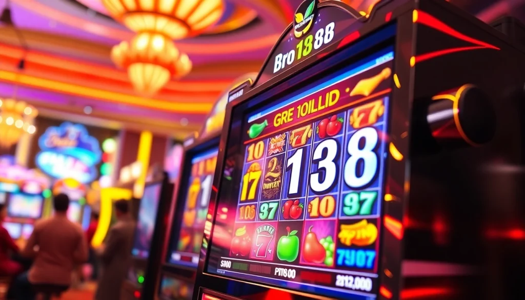 Menampilkan gameplay bro138 slot yang menarik dalam suasana kasino yang hidup.