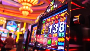 Menampilkan gameplay bro138 slot yang menarik dalam suasana kasino yang hidup.
