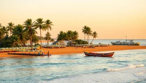 Relaxando na Praia de Paripueira, uma praia deslumbrante com águas claras e palmeiras.