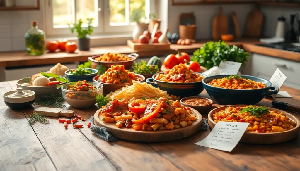 Delicious spread of homemade dishes showcasing recipesalexarciab.com with vibrant colors and fresh ingredients.