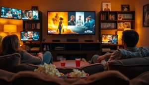 Watch films effortlessly at https://bandarlayarkaca21.com in a warm and cozy living room setting.