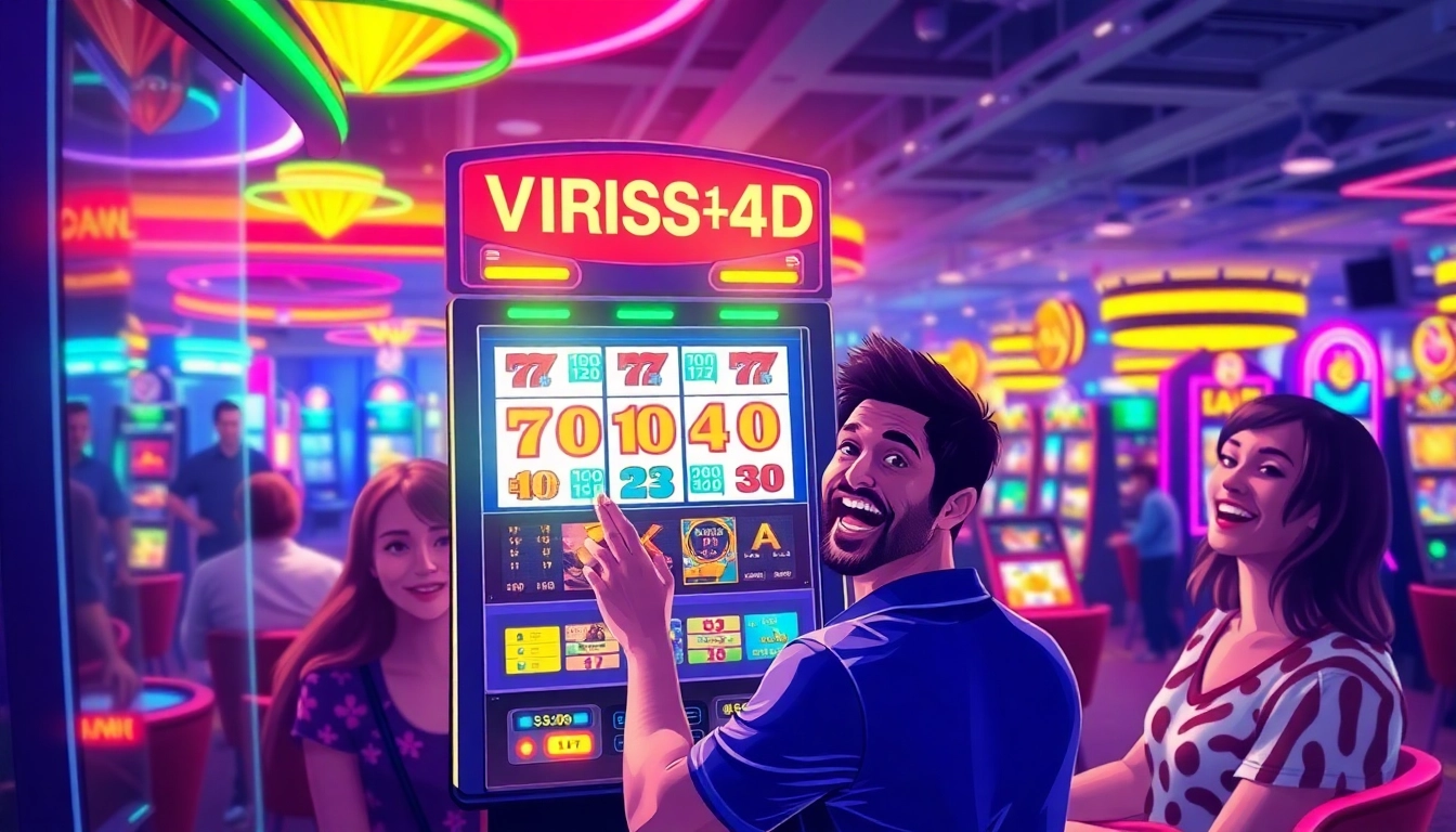 Main attraction on virus4d slot with vibrant casino scene and joyful players.