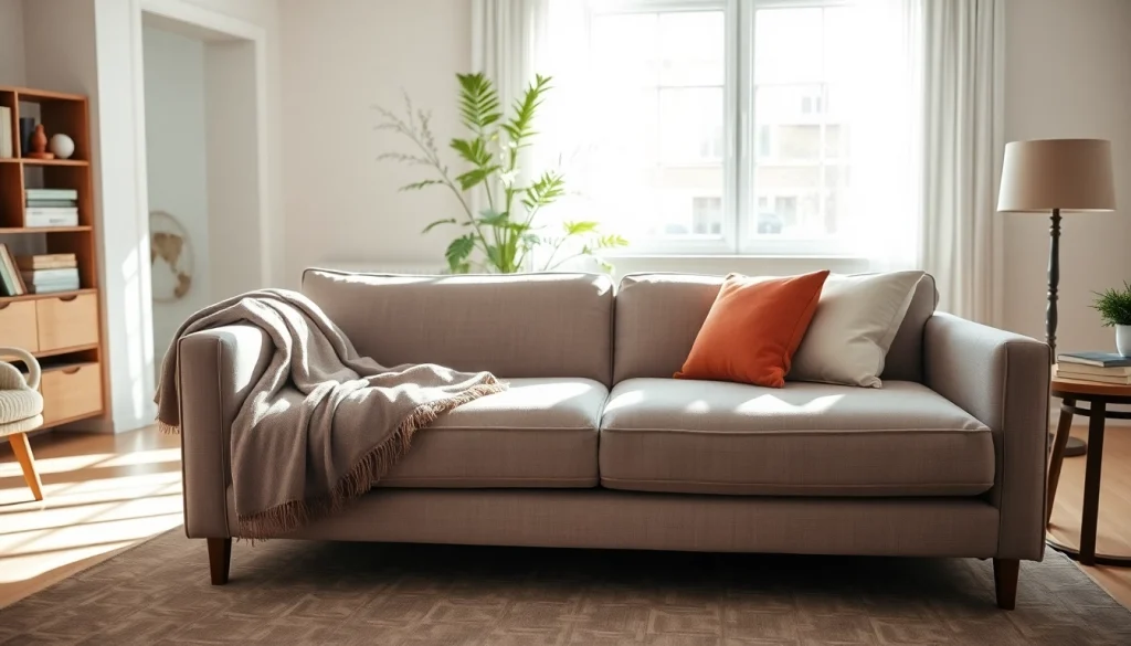 Cozy sofa bed in a modern living room, enhancing the stylish decor with its plush comfort.
