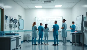 A collaborative scene depicting the 4 metaparadigms of nursing among healthcare professionals.