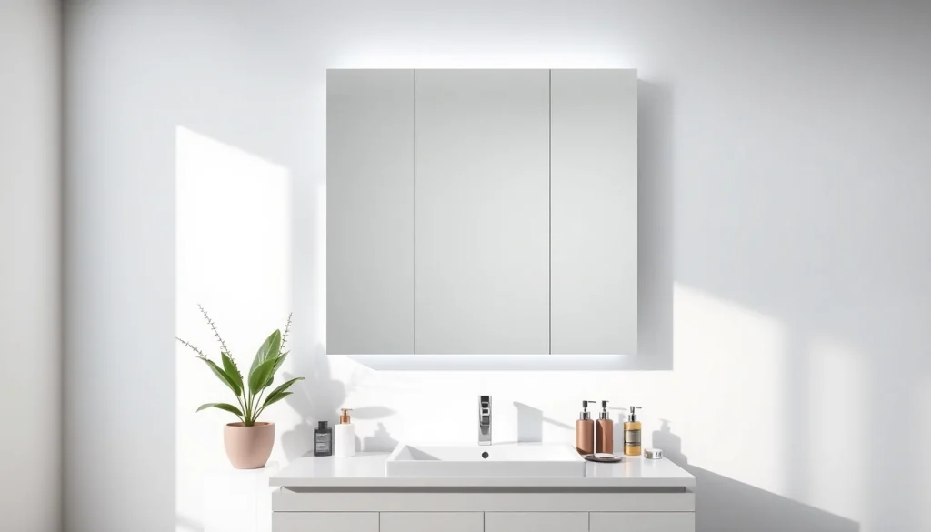 Stylish sonni Spiegelschrank in einem modernen Badezimmer mit eleganter Beleuchtung.