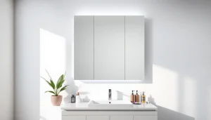 Stylish sonni Spiegelschrank in einem modernen Badezimmer mit eleganter Beleuchtung.