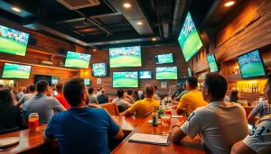 Engaged fans in a lively sports betting in Brazil environment cheering for their teams.