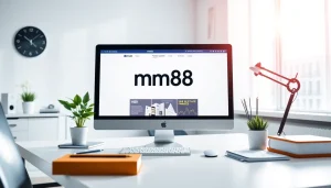 Engaging digital marketing workspace depicting mm88.com interface on a computer screen.