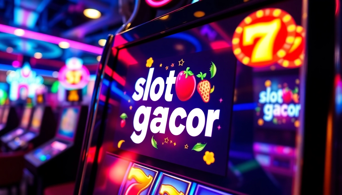 Menggambarkan slot gacor dengan grafis menonjol dan suasana kasino yang ceria dan bersemangat.