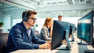 Providing computer IT support with expert assistance in a modern office setting.