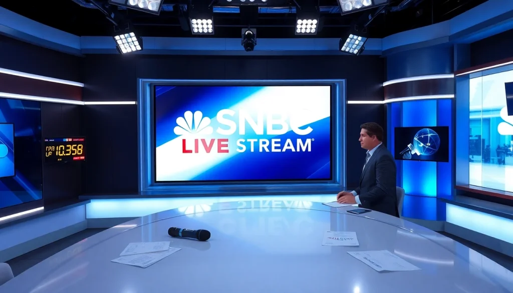 Watch MSNBC Live Stream in a professional news studio with a newscaster ready for live coverage.