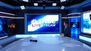 Watch MSNBC Live Stream in a professional news studio with a newscaster ready for live coverage.