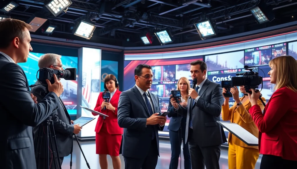 Reporters at https://saudiwadi.com delivering breaking news updates in a vibrant newsroom.