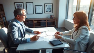 Consultation between client and attorney representing https://www.arcalaw.com in a professional office.
