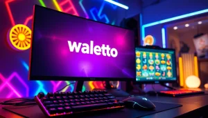 Menampilkan walettoto pada layar monitor gaming canggih dengan peralatan RGB yang menarik.