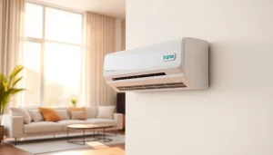 Trane air conditioner Canada featured in a modern living room, showcasing sleek design and efficiency.