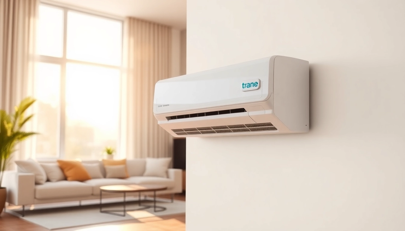 Trane air conditioner Canada featured in a modern living room, showcasing sleek design and efficiency.