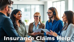 Engaging professionals offering Insurance Claims Help in a bright office with supportive interactions.