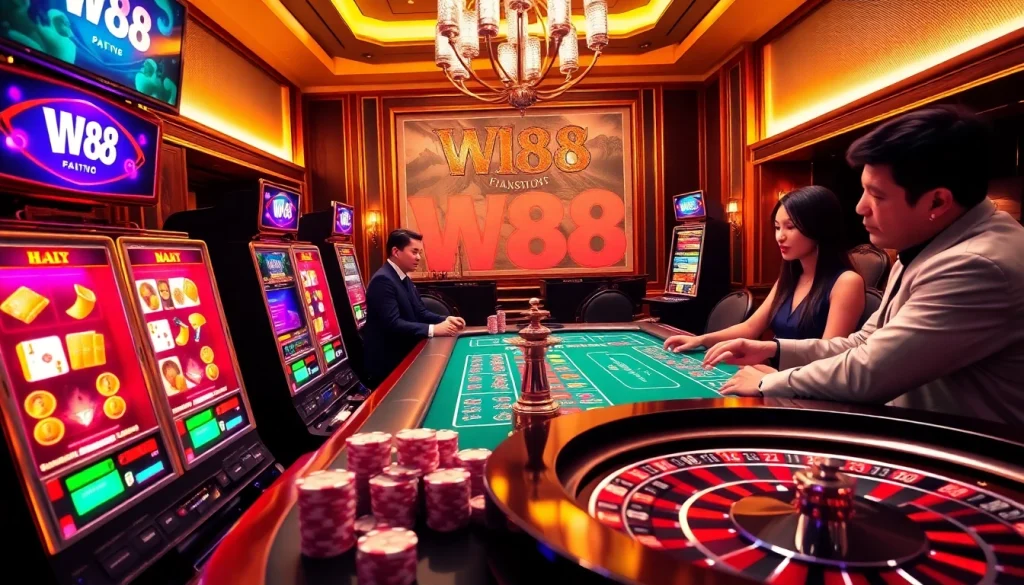 Experience the thrill of winning at W88 with vibrant casino tables and lively gameplay.