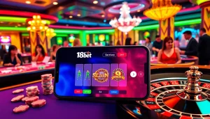 Engaging scene of 188bet online casino with vibrant game elements like tables, slots, and roulette.