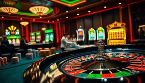 Experience the excitement of betting at Trang Chủ QQ88, with vibrant casino tables and eager players.