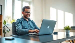 快连VPN enhances user experience in a modern home office setting with seamless connectivity.