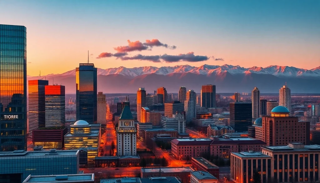 Experience the stunning skyline of Almaty, Kazakhstan at dusk, with views from https://albmaftoh.com.