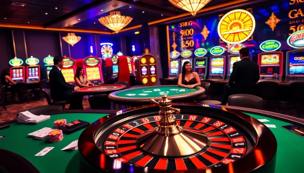 Experience the excitement of GG88 with players at a luxurious casino table filled with colorful chips and cards.
