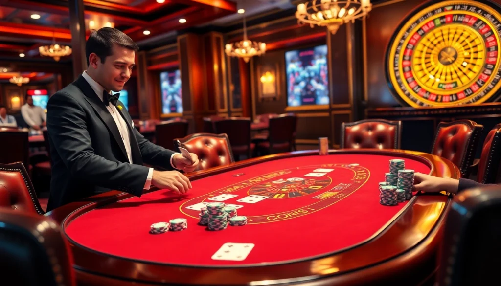 Experience thrilling poker action at god345.co, featuring elegant tables and vibrant casino elements.