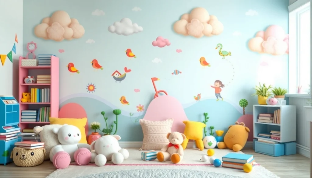 Découvrir la magnifique déco de chambre pour enfants sur iletaitunnuage.fr avec des murs colorés.