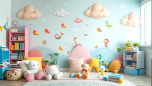 Découvrir la magnifique déco de chambre pour enfants sur iletaitunnuage.fr avec des murs colorés.