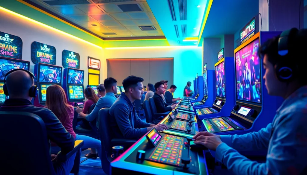 Rasakan Birutoto dalam lingkungan permainan online yang dinamis, menampilkan para pemain yang berinteraksi dengan konsol modern dan gameplay yang hidup.