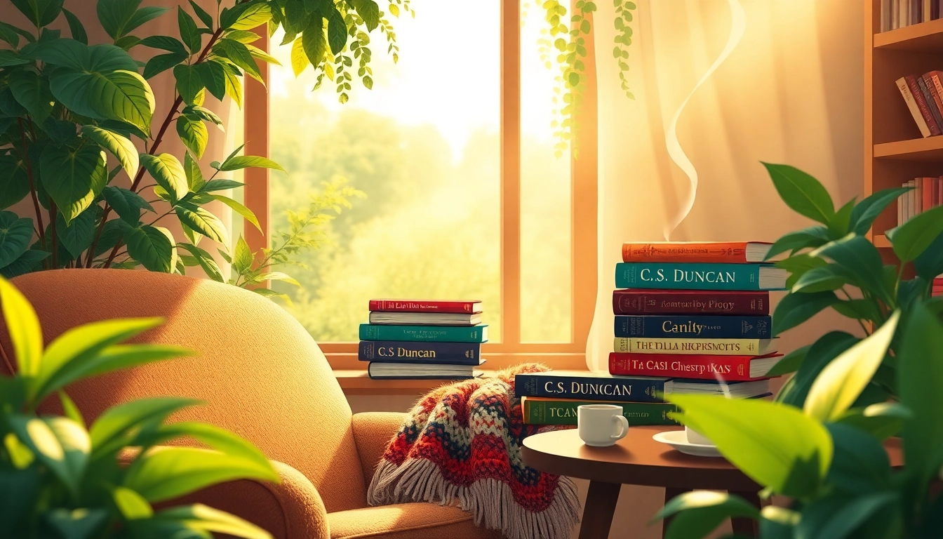 Explore https://csduncanbooks.com in a cozy reading nook filled with inspiring books and plants.