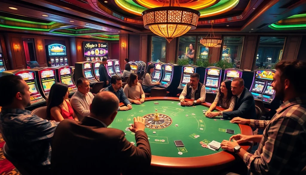 Experience the excitement of gaming at https://kingarthurcafe.com/menu, showcasing animated players around a luxurious casino table.