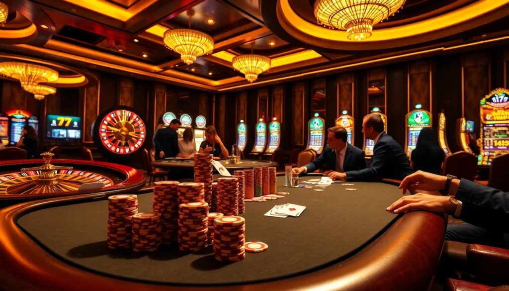 Players betting at a luxurious table game in 79 king casino, showcasing excitement and strategy.
