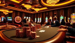 Players betting at a luxurious table game in 79 king casino, showcasing excitement and strategy.